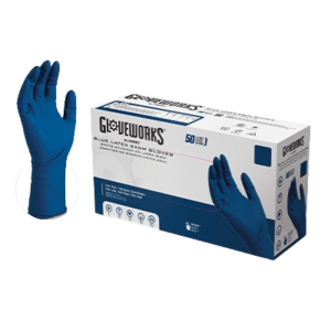 Gloveworks Blue Latex PF Examination Gloves