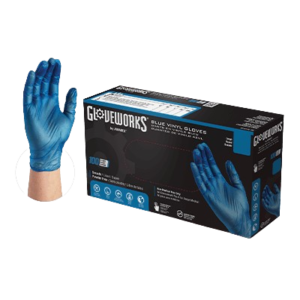 Gloveworks Blue Vinyl PF Industrial Gloves