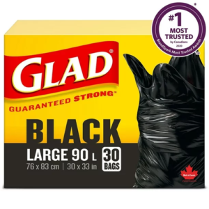 GLAD WH-TP1-0000171 Black Garbage Bags Large 90 Litres 30 Trash Bags