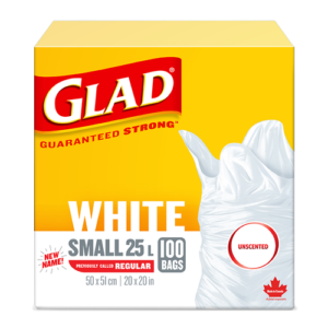 GLAD WH-TP1-0000174 White Garbage Bags Small 25 Litres Unscent 100 Trash Bags