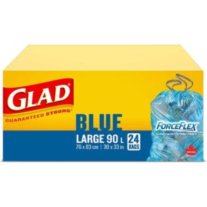 GLAD WH-TP1-0000175 Blue Recycling Bags Large 90 Litres ForceFlex Drawstring 24 Trash Bags