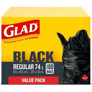 GLAD WH-TP1-0000180 Black Garbage Bags Regular 74 Litres Value Pack 100 Trash Bags